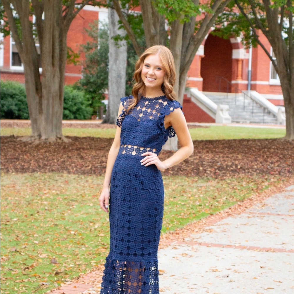 Petal & Pup Navy Crochet Maxi Dress